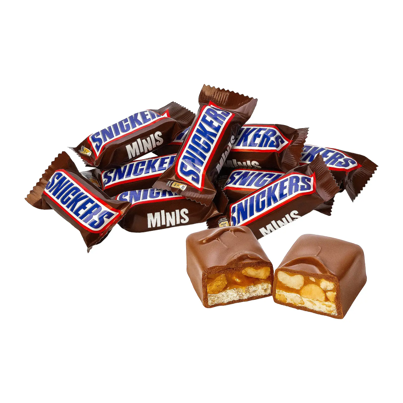Изображение товара Конфеты шоколадные Snickers Minis с карамелью арахисом и нугой 0.25 кг
