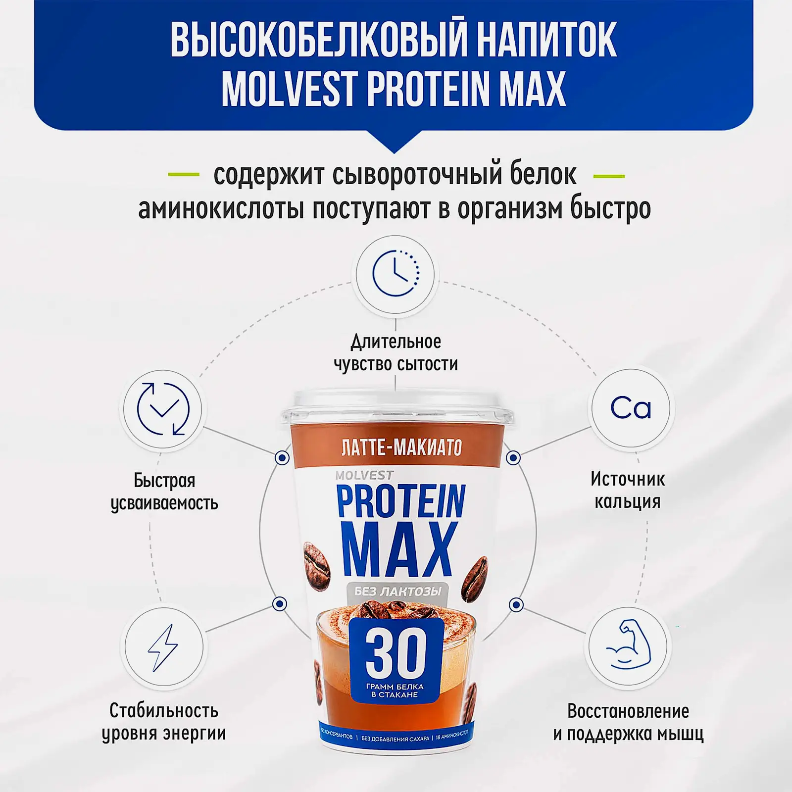 Напиток кисломолочный латте макиато безлактозный Молвест Protein Max 240г - фото 4 Напиток кисломолочный латте макиато безлактозный Молвест Protein Max 240г - фото 4