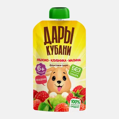 Пюре Дары Кубани фруктовое из яблок клубники малины с 6 месяцев 90г