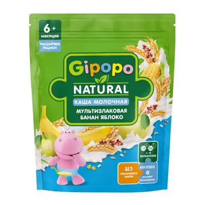 Изображение товара Каша детская Gipopo молочная Мультизлаковая Банан-яблоко 200г