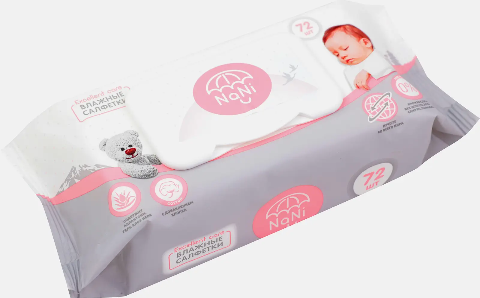 Салфетки влажные Nani детские с клапаном 72шт
