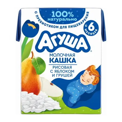 Изображение товара Каша детская жидкая молочная рисовая Агуша Яблоко-Груша 200мл с 6 месяцев