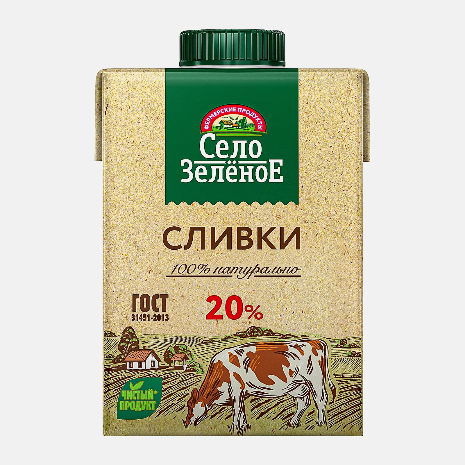 Изображение товара Сливки Село Зеленое питьевые стерилизованные 20% 500мл