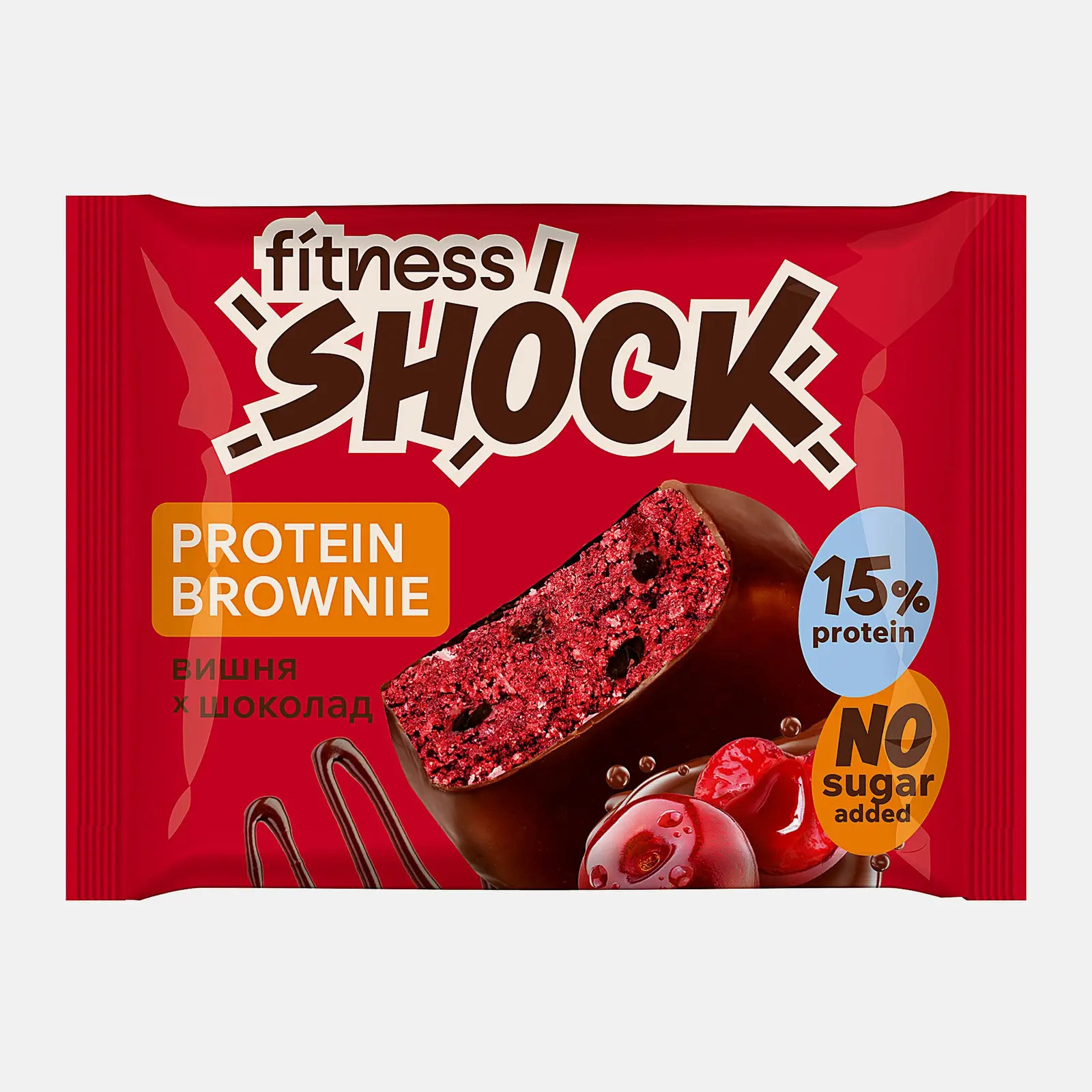 Изображение товара Брауни вишня шоколад Fitnesshock 50г вкусное и насыщенное десертное лакомство