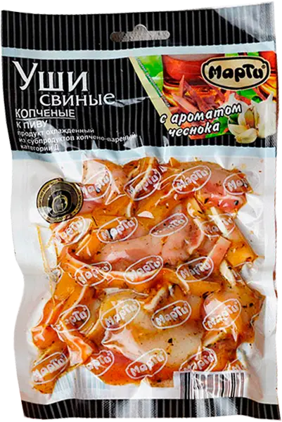 Изображение товара Уши свиные Марти копченые с чесноком 100г
