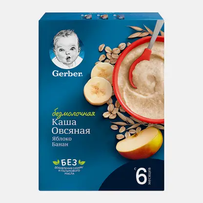 Каша Gerber безмолочная овсяная с яблоком и бананом с 6 месяцев 180г