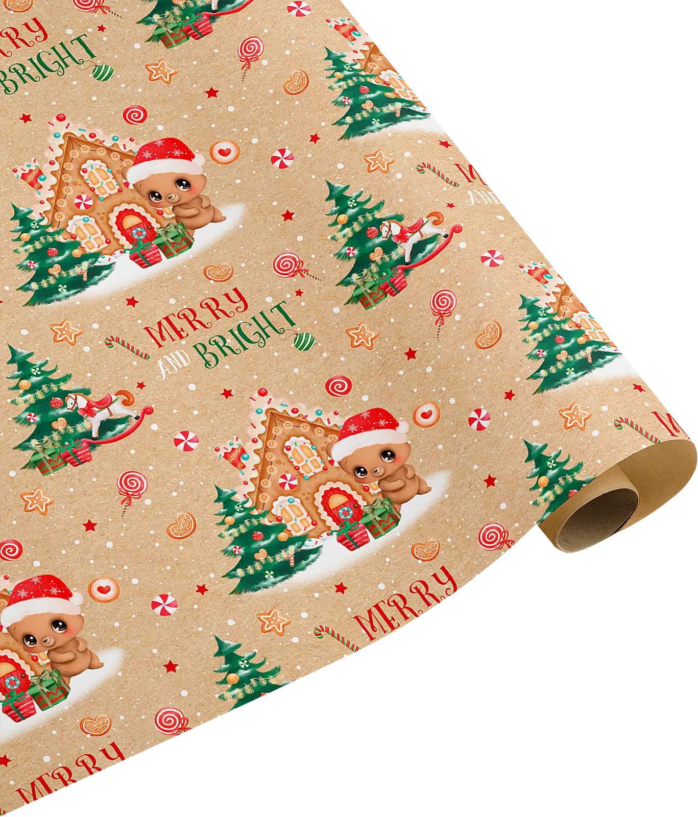 Упаковочная бумага Пакетико новогодняя в стиле крафт 70*100см