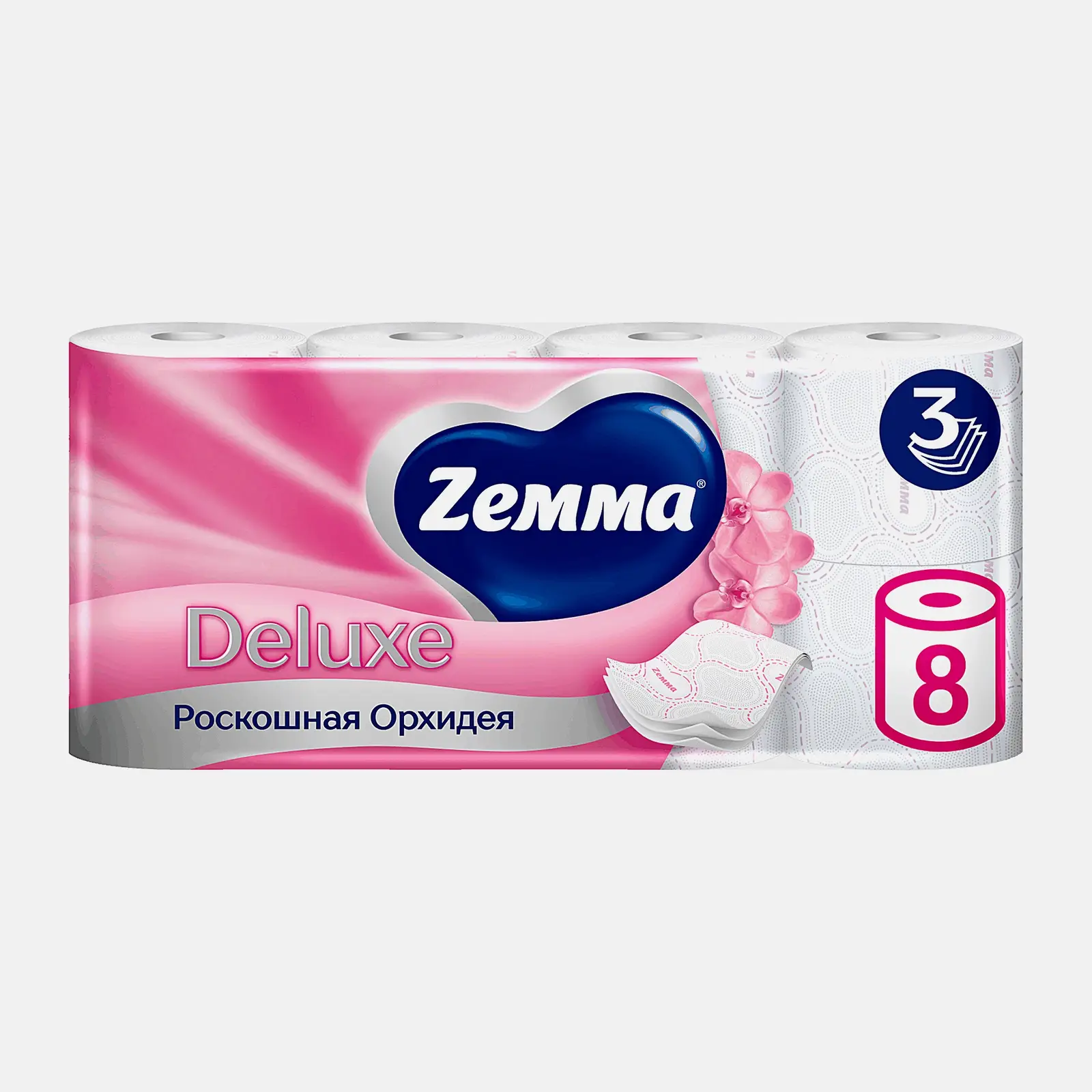 Туалетная бумага Орхидея Deluxe Zemma 8 рулонов 3 слоя