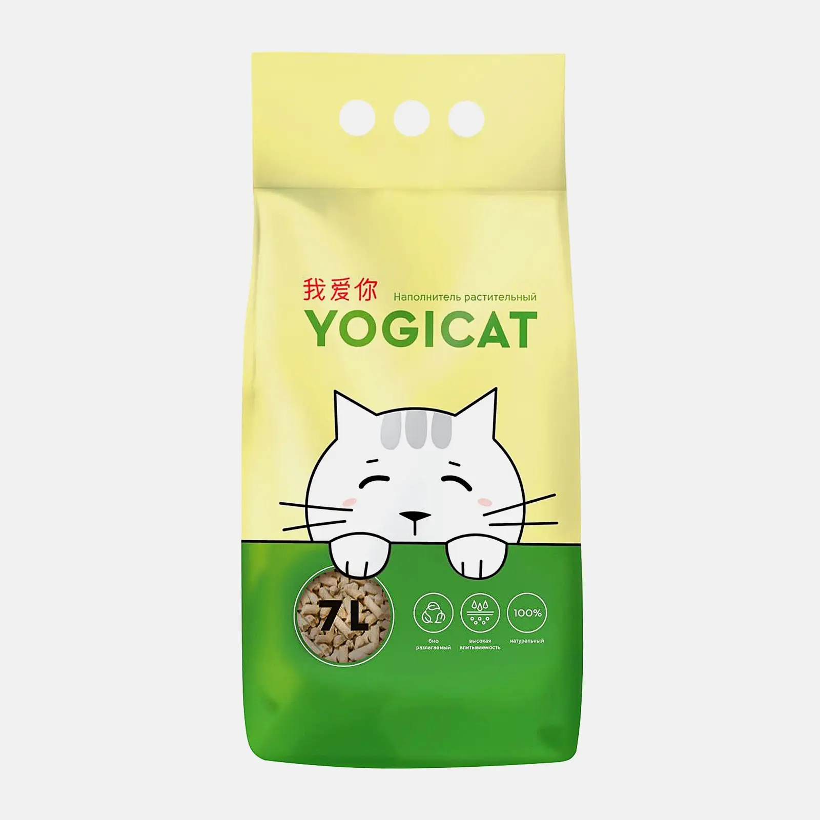 Наполнитель Yogicat растительный впитывающий для кошачьего туалета 7л