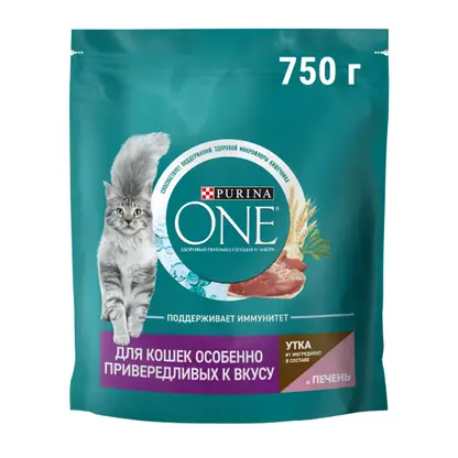 Изображение товара Сухой корм для кошек с уткой и печенью Purina ONE 750г