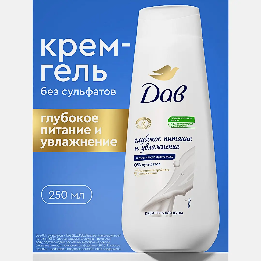 Крем-гель для душа Дав Глубокое питание и увлажнение 250мл - фото 5