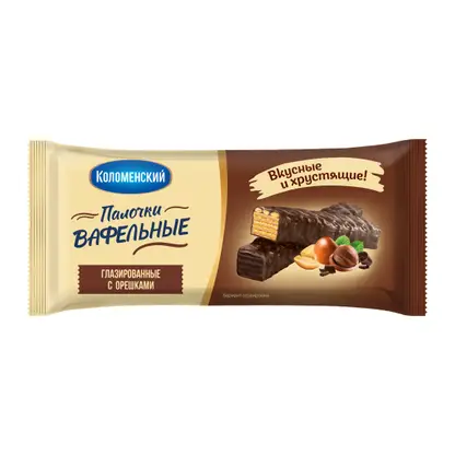Изображение товара Вафельные палочки глазированные с орешками Коломенские 140г