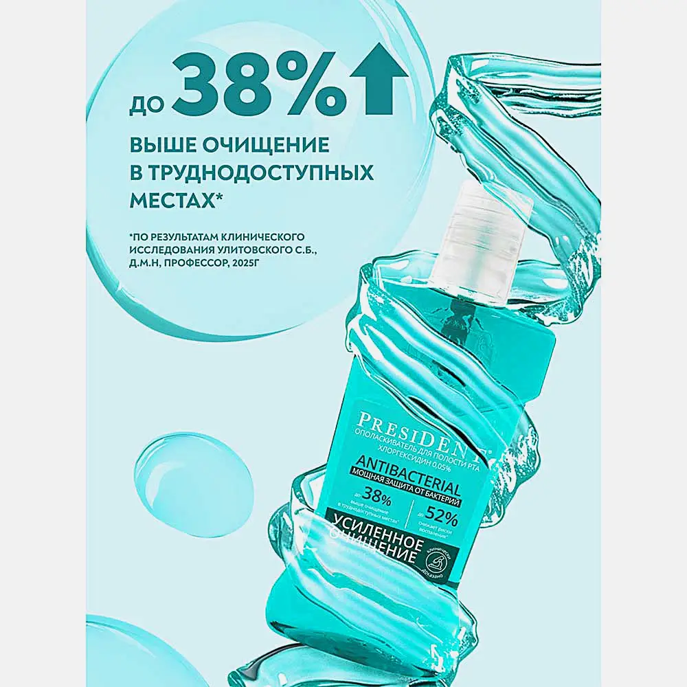 Ополаскиватель для полости рта President Antibacterial Мощная защита от бактерий 250мл - фото 4