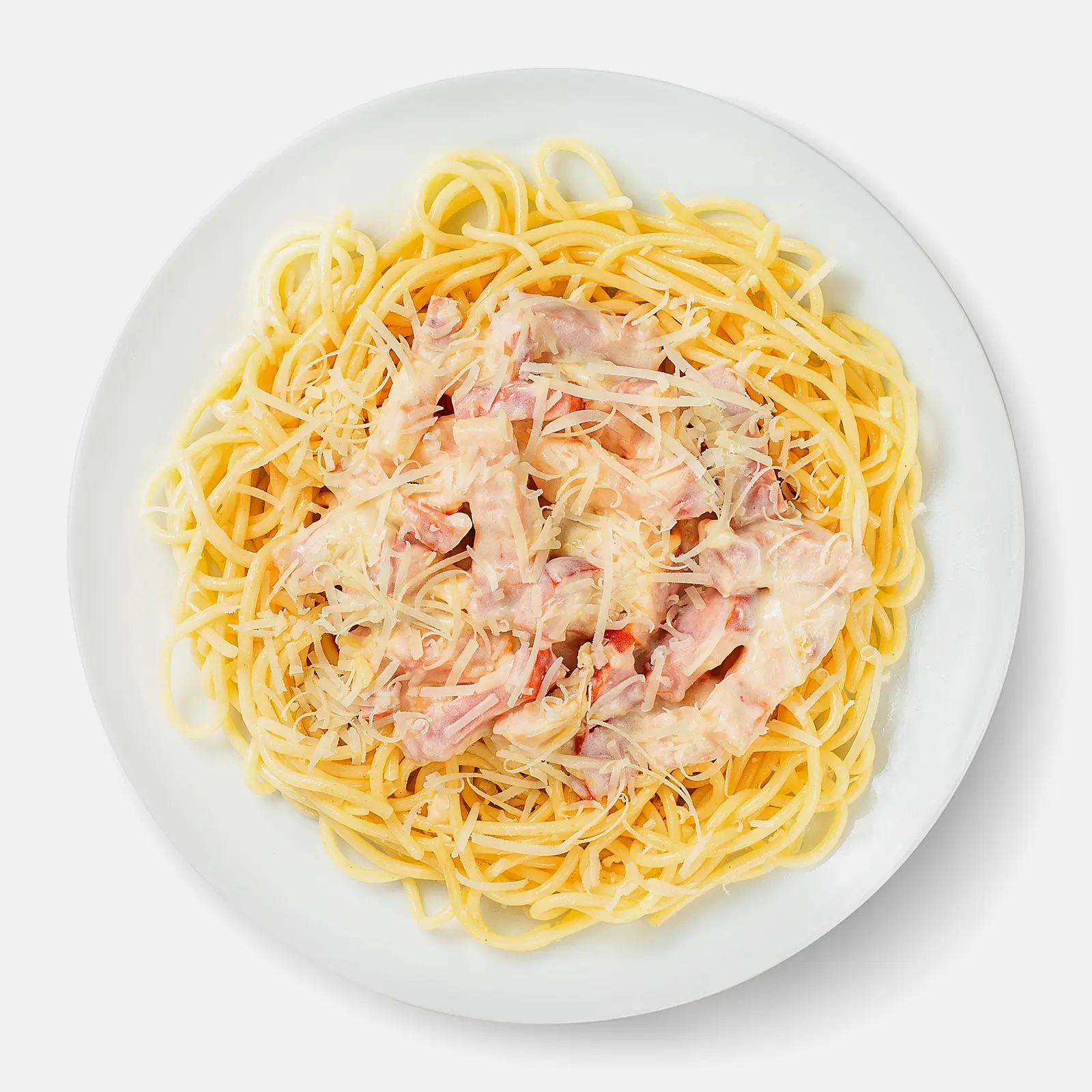 Изображение товара Паста Карбонара 265г Вилочка - итальянское блюдо из спагетти с копченой свининой и сыром