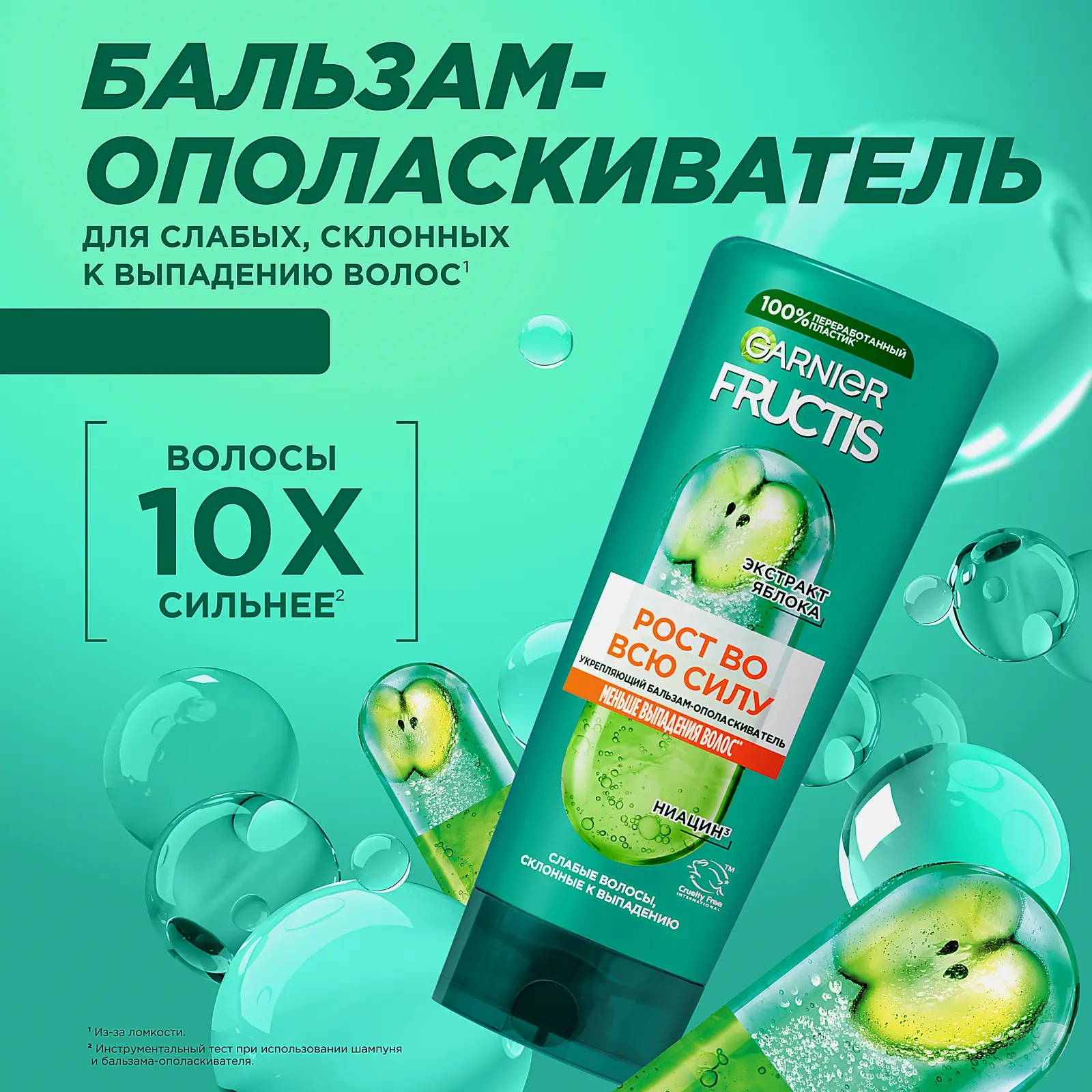 Бальзам-ополаскиватель Garnier Fructis Рост во всю силу Укрепляющий с экстрактом яблока и ниацином для ослабленных волос склонных к выпадению 387мл
