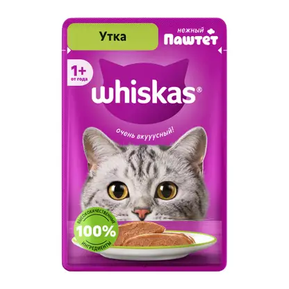 Изображение товара Влажный корм для кошек Whiskas Паштет с уткой 75г