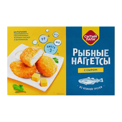 Изображение товара Наггетсы рыбные Сытый папа тресковые с сыром 250г 