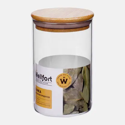 Банка для сыпучих продуктов Wellfort стекло бамбук 260мл
