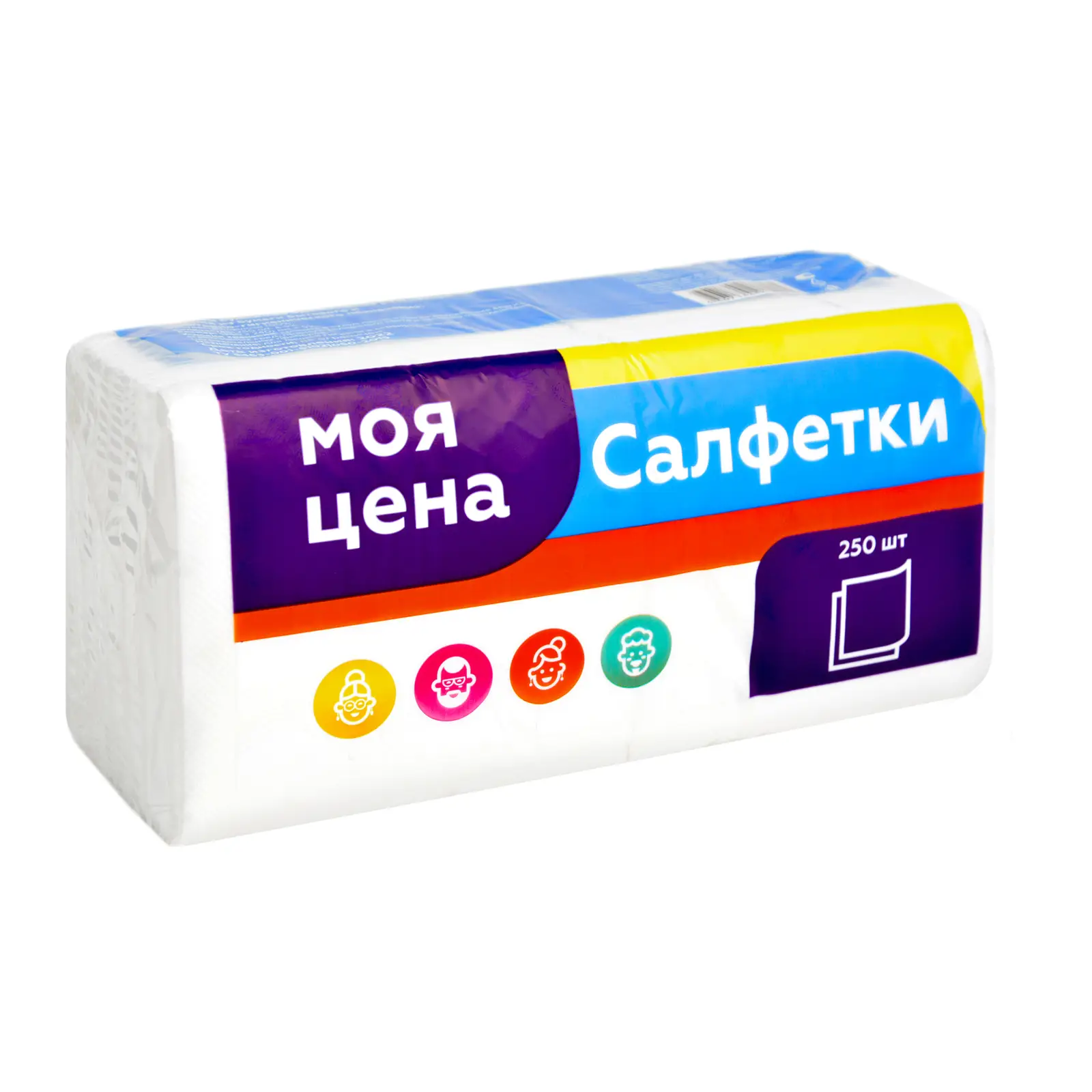 Салфетки бумажные Моя цена однослойные белые 24*12*10см 250шт