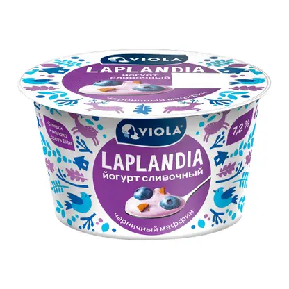 Изображение товара Йогурт Viola Laplandia Черничный маффин 7.2% 180г натуральный вкус