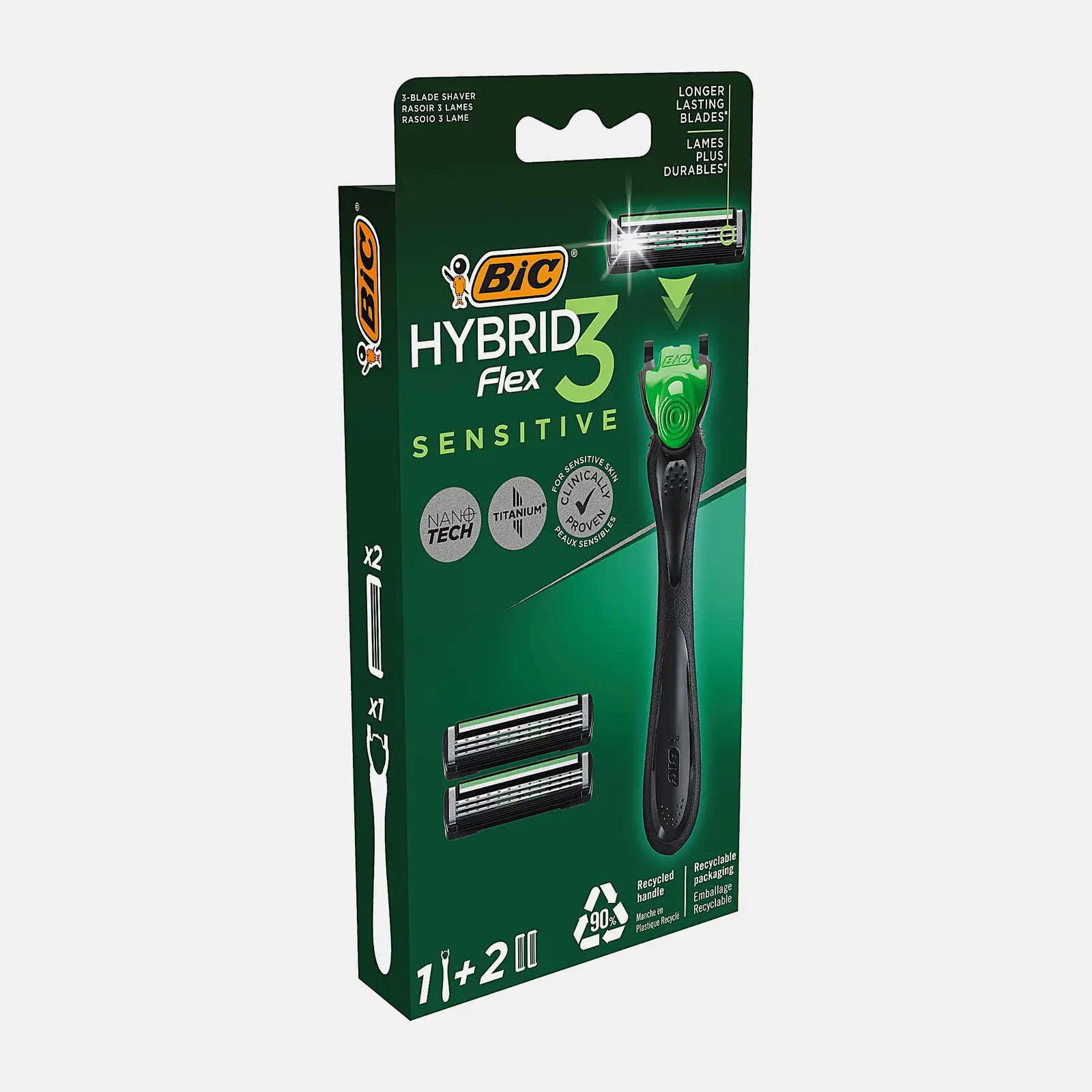 Бритва мужская BIC Hybrid 3 Flex Sensitive 3 лезвия и 2 кассеты - фото 2