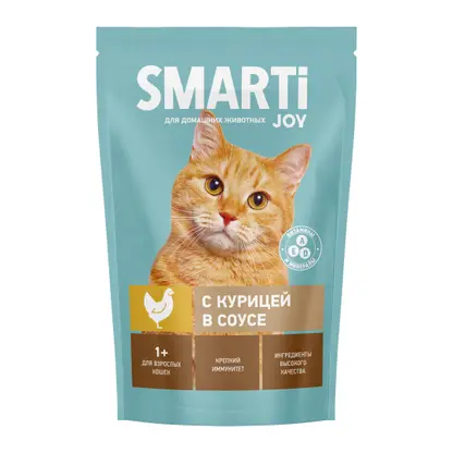 Изображение товара Влажный корм для кошек Smarti Joy с курицей 415г
