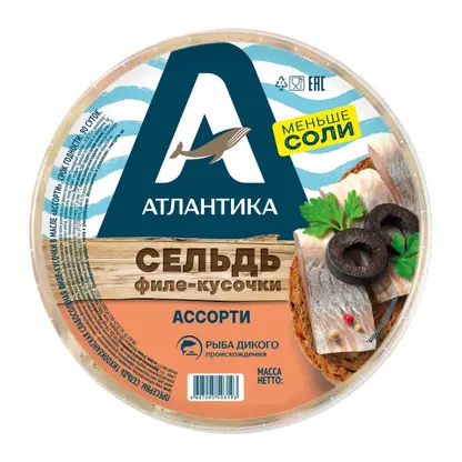Изображение товара Сельдь ассорти филе-кусочки в масле Атлантика 300г