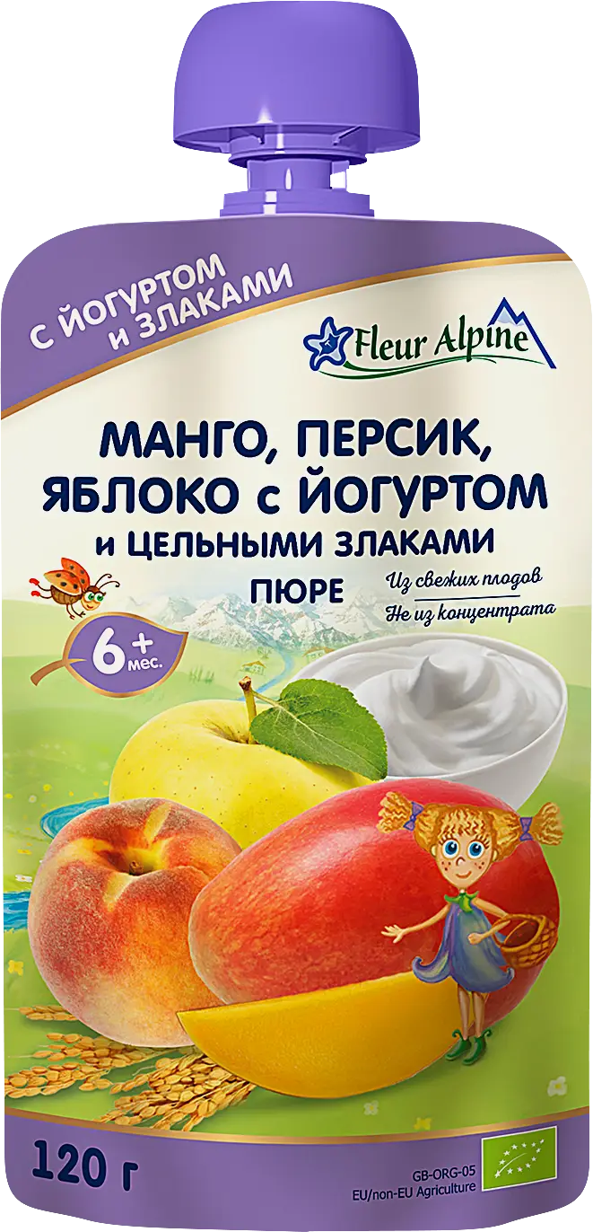 Изображение товара Детское молочное пюре Fleur Alpine с фруктами и йогуртом 120г 6 месяцев+