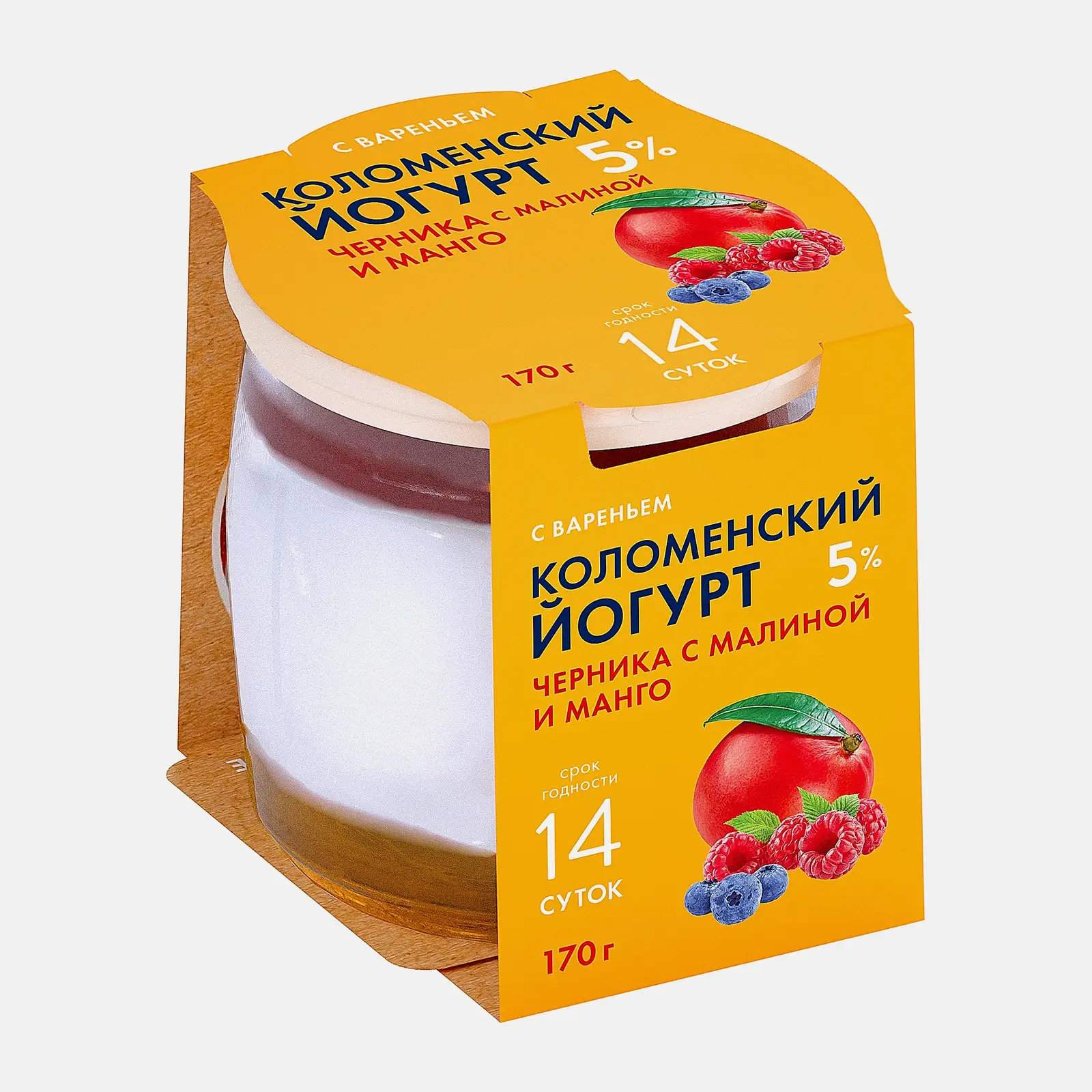 Изображение товара Йогурт Коломенский Черника Малина Манго 5% 170г натуральный кисломолочный продукт