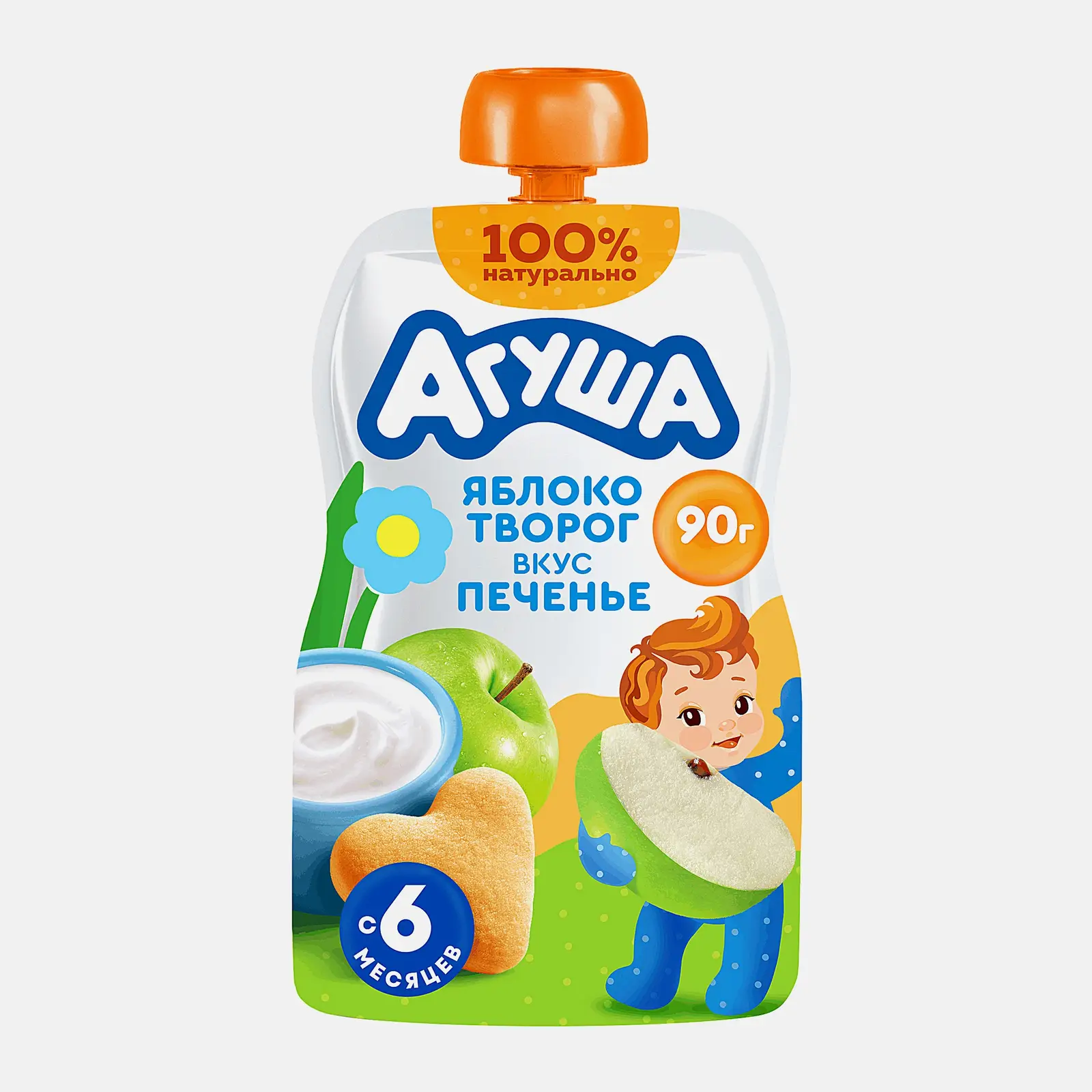 Изображение товара Пюре фруктово-молочное Агуша Яблоко-Творог-Печенье 90г для детей с 6 месяцев