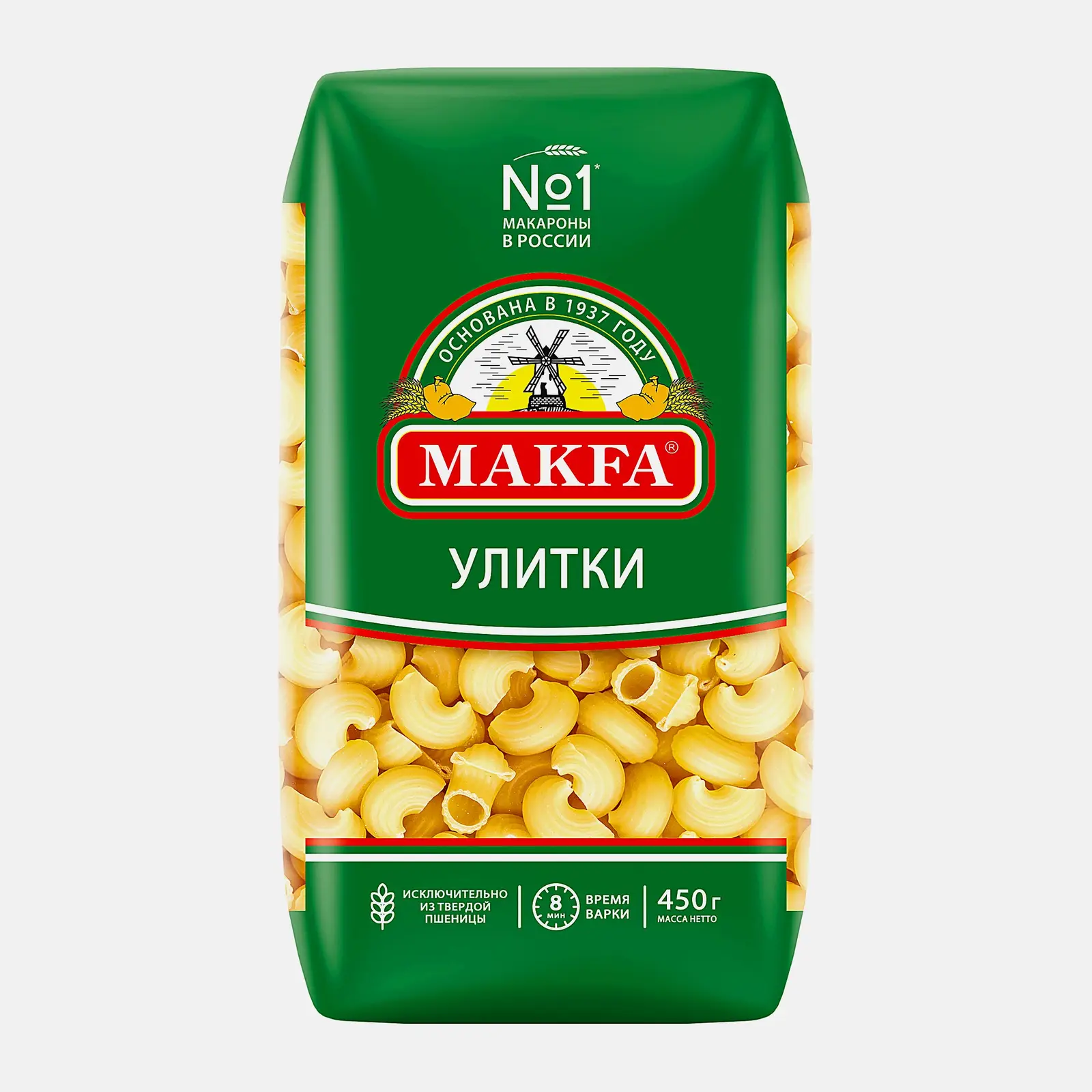 Изображение товара Макароны Макфа Улитки 450г фигурные трубки с дырочками для соуса