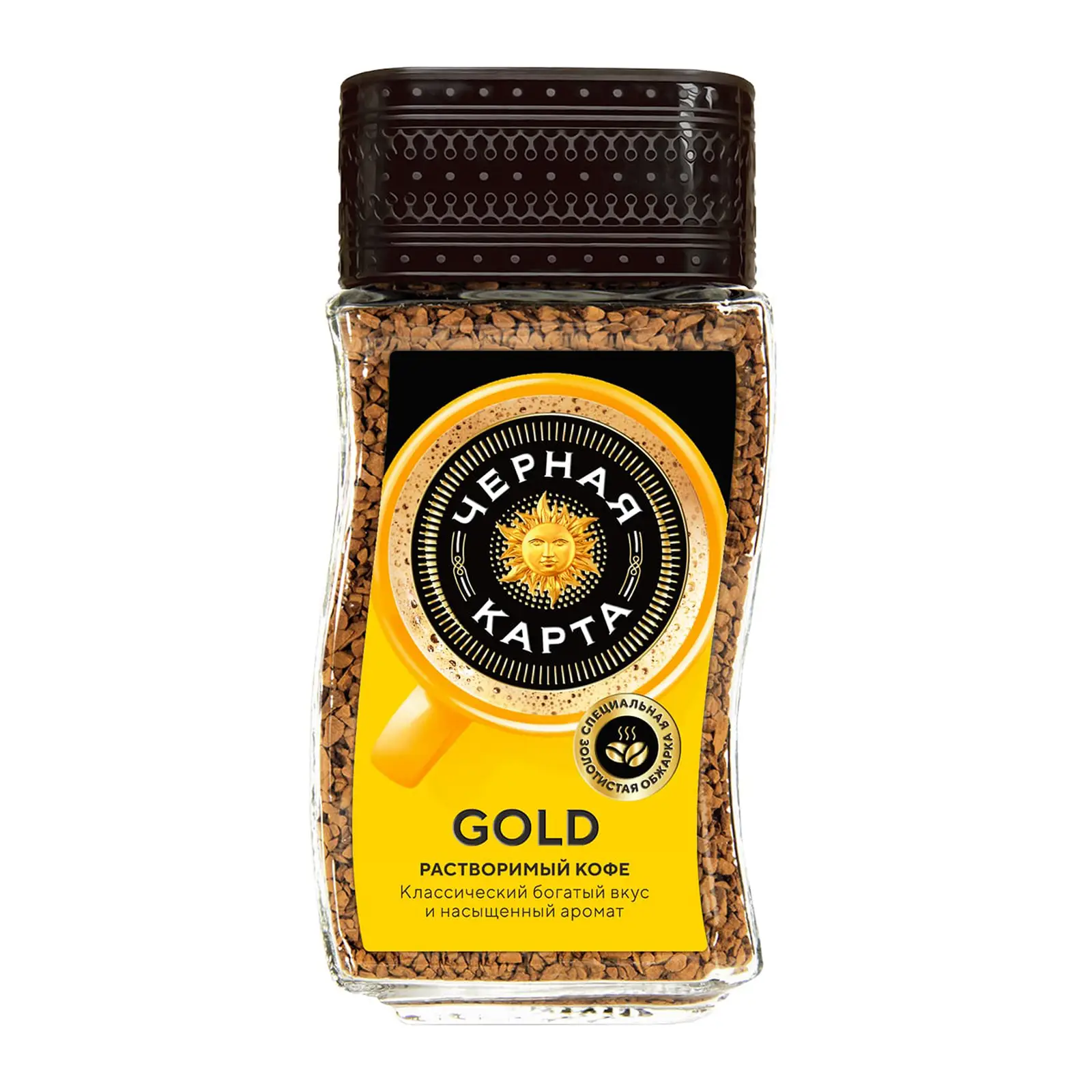 Изображение товара Кофе растворимый Черная карта Gold натуральный 95 г - насыщенный вкус ароматный напиток