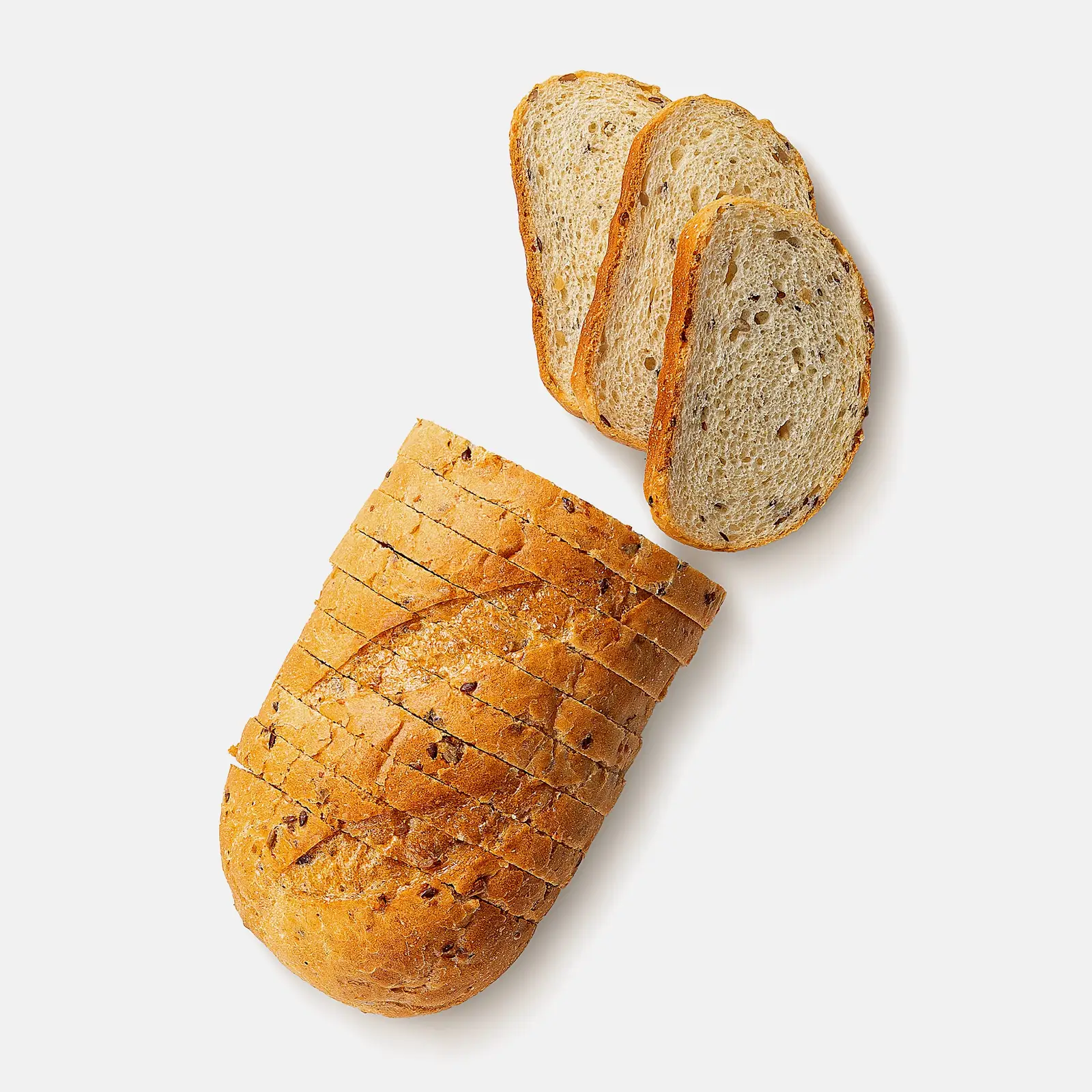 Изображение товара Батон Полюшко нарезанный Черемушки 300г - хлеб высшего сорта с семенами льна и кунжутом