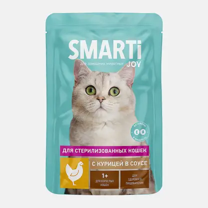 Влажный корм для стерилизованных кошек с курицей в соусе Smarti Joy 75г