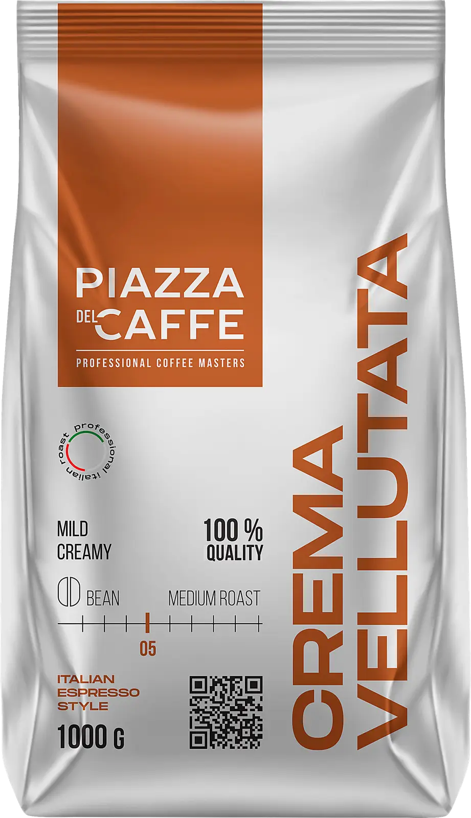 Изображение товара Кофе в зернах Piazza Del Cafe Crema Vellutata 1 кг Среднеобжаренный Робуста