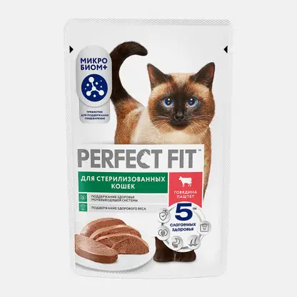 Влажный корм для стерилизованных кошек паштет с говядиной Perfect Fit 75г