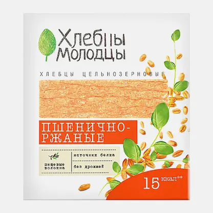 Хлебцы хрустящие пшенично-ржаные цельнозерновые Хлебцы молодцы 100г