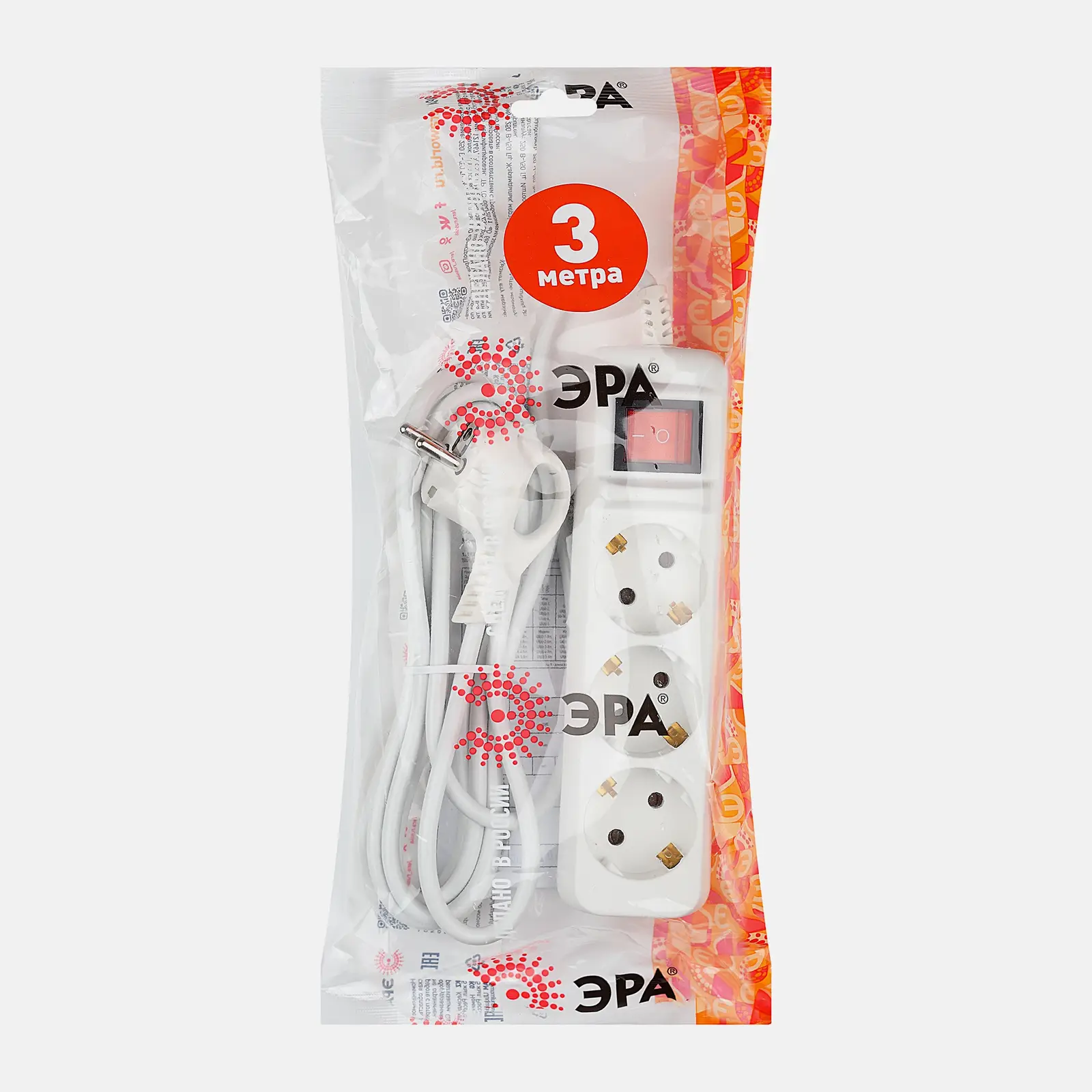 Удлинитель Эра UX-3es-3m 3 розетки с заземлением и выключателем 10А 3м