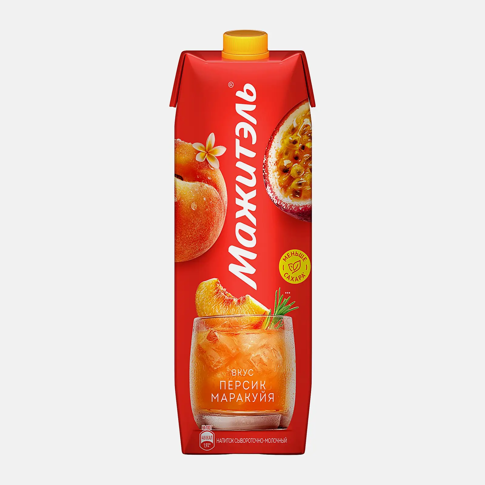Изображение товара Молочно-соковый напиток Мажитэль Персик-маракуйя 950 г витаминный вкус освежающий мягкий вкус