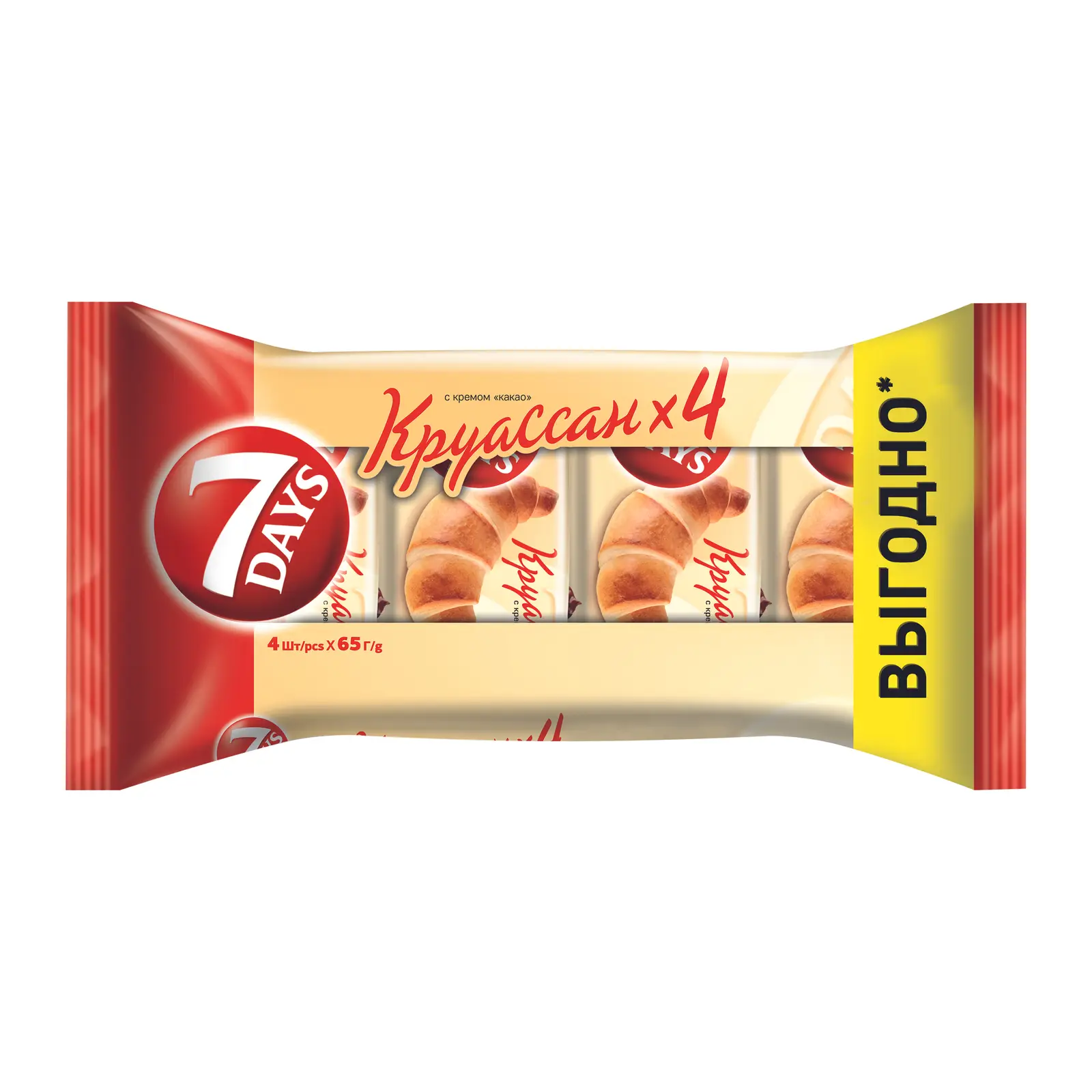 Изображение товара Круассан с кремом какао 7Days 4 шт 65 г вкусное лакомство для перекуса