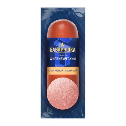 Изображение товара Сервелат Баварушка Филейбургский с копченой грудкой варено-копченый 350г