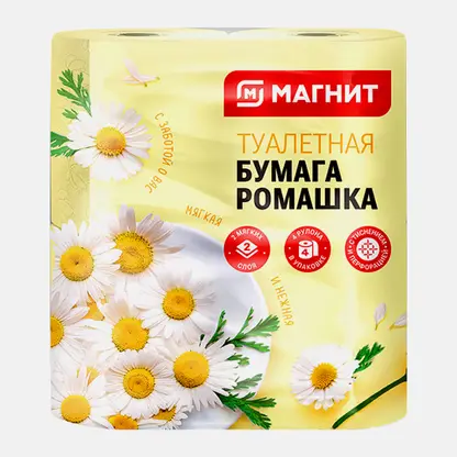 Туалетная бумага Магнит Ромашка 2 слоя 4 рулона