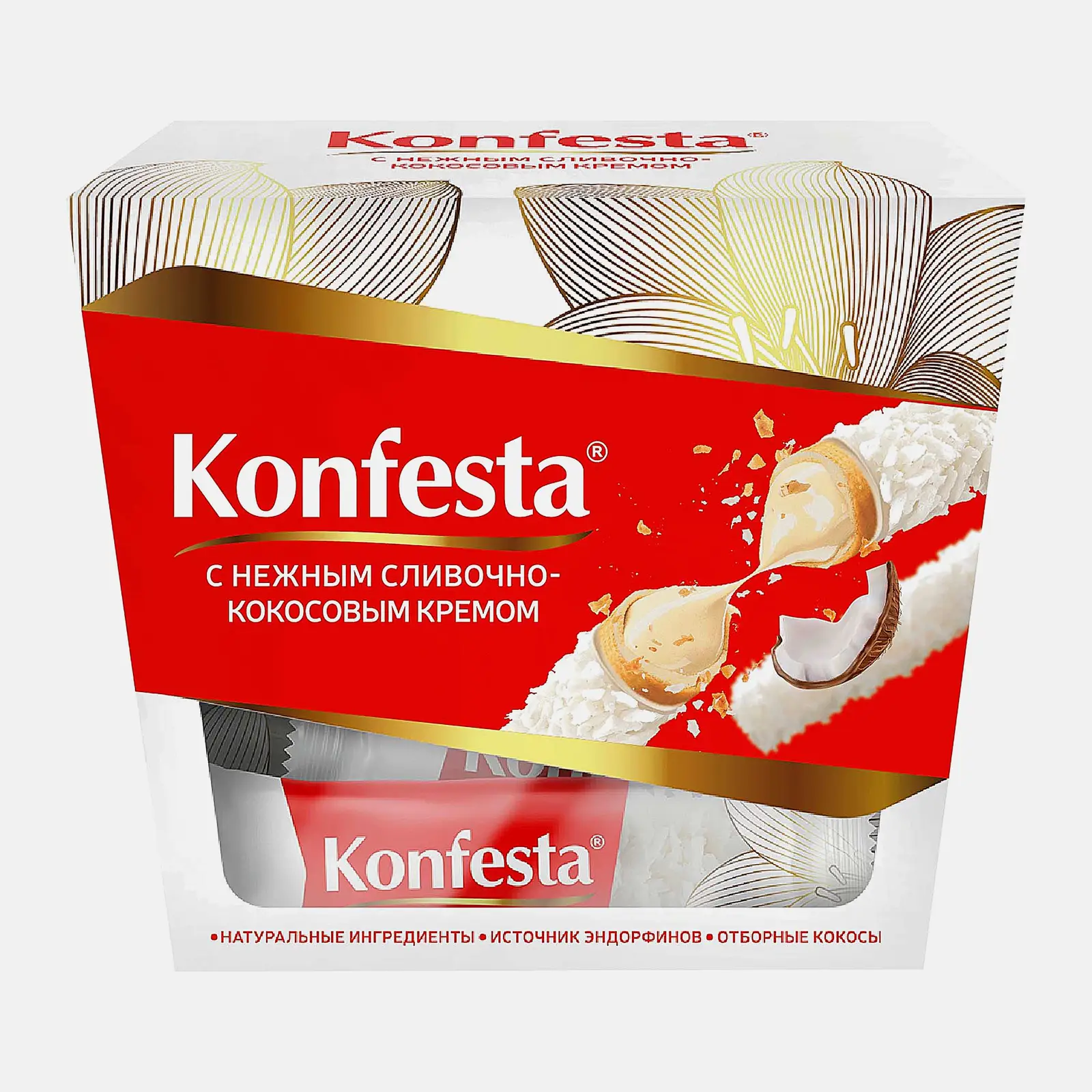 Изображение товара Конфета Konfesta глазированная с кокосовой начинкой 150 г - кремовые вафельные трубочки