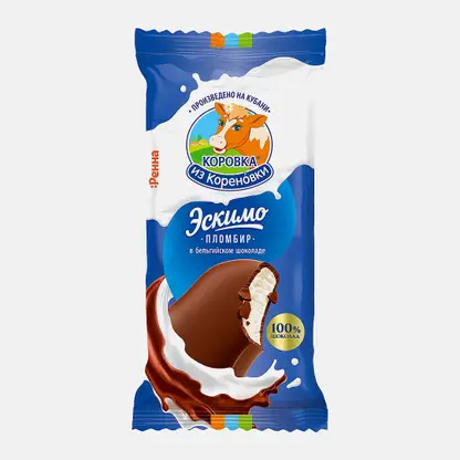 Мороженое Коровка Из Кореновки пломбир эскимо в бельгийском шоколаде 15% 70г