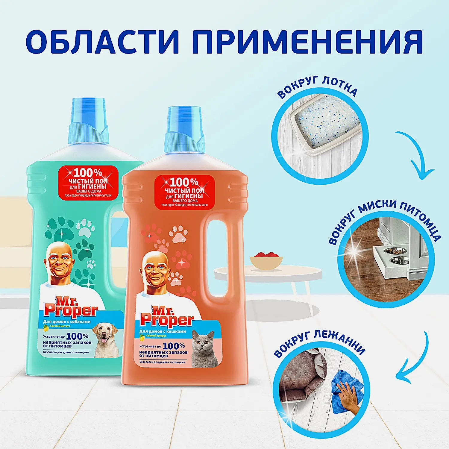 Моющая жидкость для полов и стен Mr.Proper для домов с питомцами 1л в ассортименте - фото 3 Моющая жидкость для полов и стен Mr.Proper для домов с питомцами 1л в ассортименте - фото 3