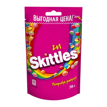 Изображение товара Драже 2в1 в разноцветной сахарной глазури Skittles 70г