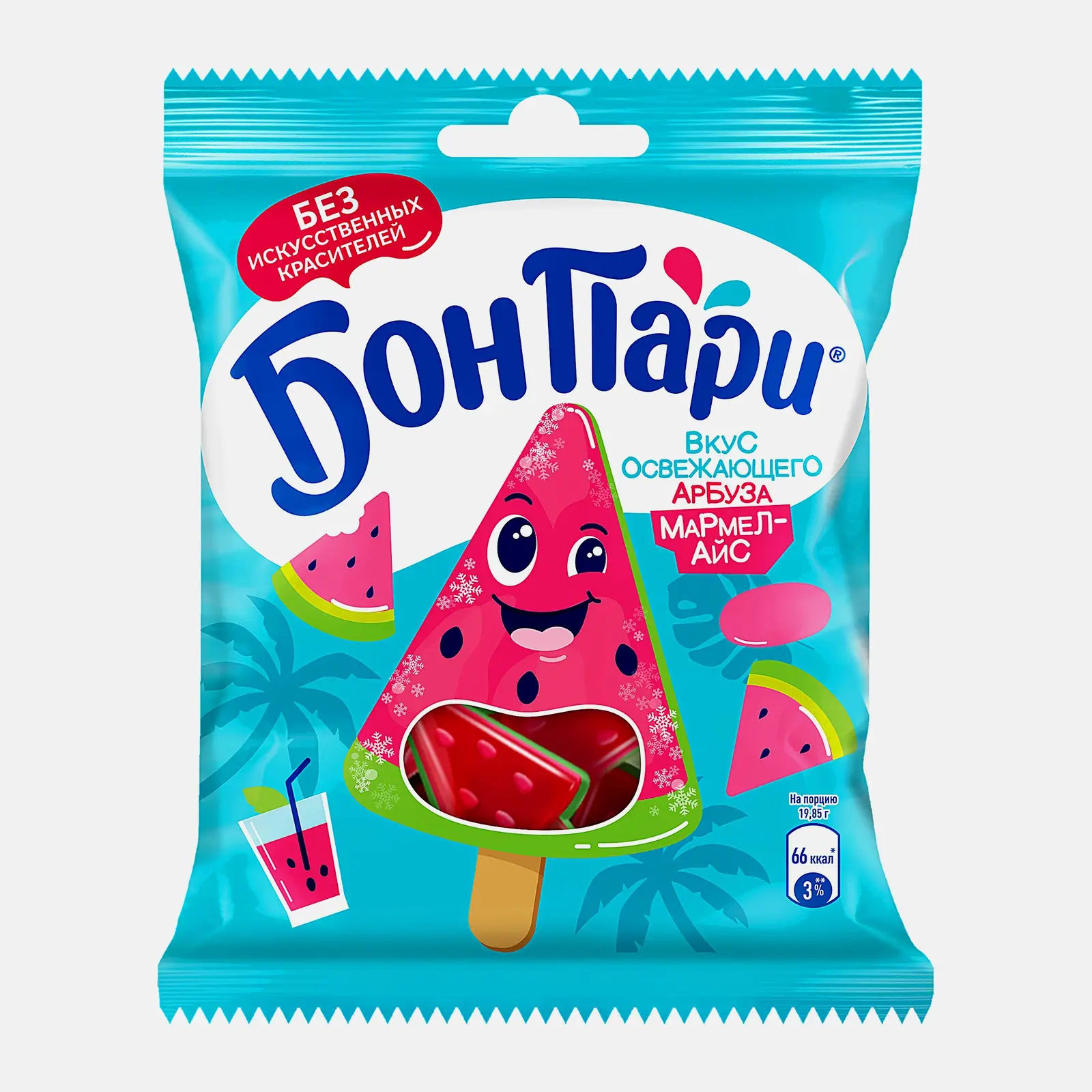 Изображение товара Мармелад-айс Бон Пари жевательный вкус освежающего арбуза 100г