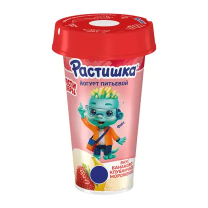 Изображение товара Йогурт Растишка питьевой со вкусом бананово-клубничного мороженого 2.8% 190мл