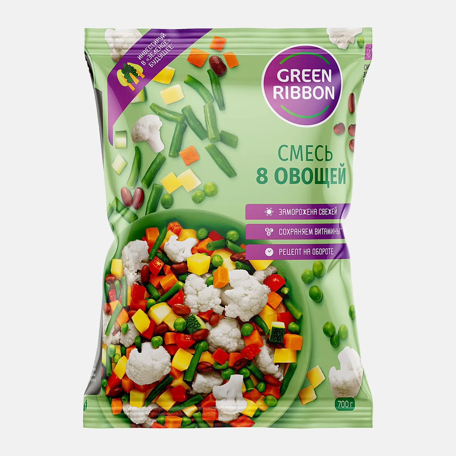 Изображение товара Быстрозамороженная овощная смесь Green Ribbon 8 овощей 700г