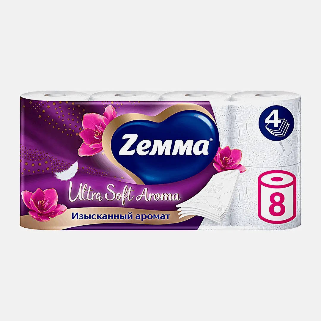 Туалетная бумага Zemma Ultra Soft 4 слоя 8 рулонов в ассортименте